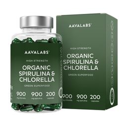 Aavalabs Bio Chlorella & Spirulina Algen Kapseln - Hochdosiert 1800mg, Vegan - 200 Kapseln
