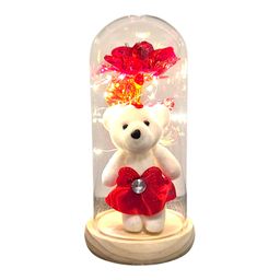 Da Meso Ewige Rose im Glas mit süßem Teddybär Rose Edle Geschenkbox