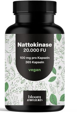Nattokinase Hochdosiert - 365 Kapseln - 100 mg & 2.000 FU pro Kapsel - Bloom Naturals®