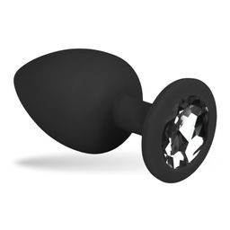 Analplug aus Silikon in Schwarz mit Zierstein - klein - Easytoys