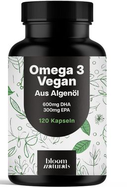 Omega 3 Vegan Hochdosiert - 120 Kapseln - 2000mg Algenöl - 60 Tage Vorrat - Bloom Naturals