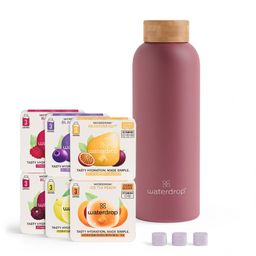 waterdrop® Probierpaket mit Thermoflasche in Rosa und Drops verschiedene Sorten