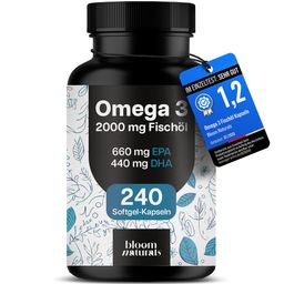 Omega 3 Testsieger - 240 Kapseln - 2000 mg Fischöl mit 660 mg EPA & 440 mg DHA - Bloom Naturals®