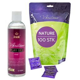 Vibratissimo Kondome Nature + Play Gel Set