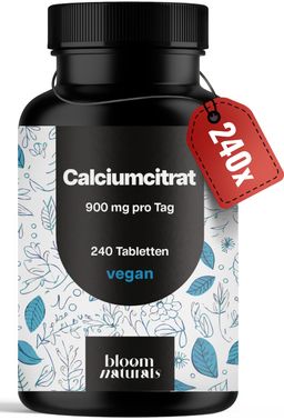 Calciumcitrat - 240 vegane Tabletten - 900 mg Calcium pro Tagesportion - Bloom Naturals®