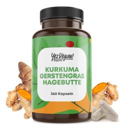 Bio Kurkuma Gerstengras Kapseln mit Hagebutte, extra hochdosiert 500mg, Gerstengras Kurkuma Kapseln