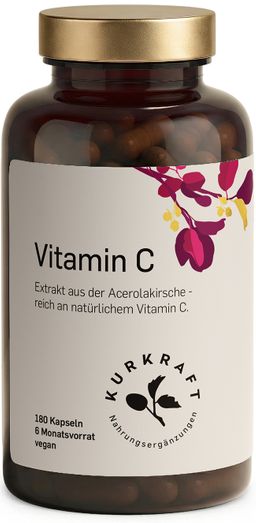 Kurkraft© Vitamin C aus Acerola – 175 mg pro Kapsel – 180 Kapseln – 6 Monate