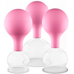 Pulox Schröpfgläser aus Echtglas mit Saugball - Set Trio groß in Pink