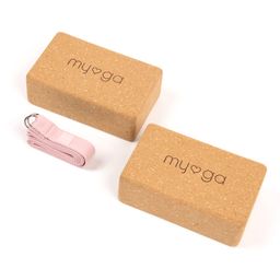 Myga Kork-Yoga Stabilisations-Set aus 2 Kork-Blöcken und einem Yogagurt