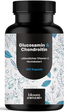 Glucosamin Chondroitin - 365 Kapseln - Mit pflanzlichem Vitamin C - Bloom Naturals®