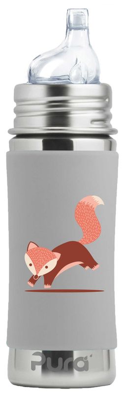 Purakiki Trinklernflasche 300 ml mit Silikon-Sleeve Fuchs