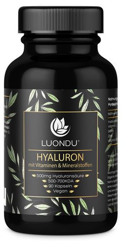 Hyaluron Hochdosiert - 90 Kapseln - 500mg Hyaluronsäure pro Kapsel - Luondu®