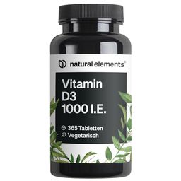 natural elements Vitamin D3 1000 I.E. – 365 Tabletten – für Knochen und Immunsystem