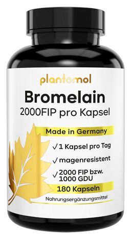 plantomol® Bromelain Kapseln mit 2000 FIP pro Kapsel - 200mg Bromelain Enzym aus Ananas-Extrakt