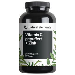 natural elements Vitamin C – 360 Kapseln – 1000mg + 15mg Zink – fermentiert, gepuffert magenschonend