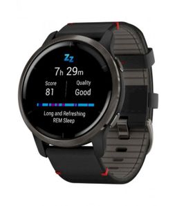 Pulsuhr / Tracker Garmin Fitnessuhr Venu2 Schwarz mit Lederarmband 010-02430-21