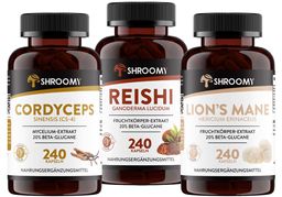 SHROOMY Lions Mane, Cordyceps und Reishi Extrakt Kapseln im Set