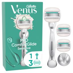 Gillette Venus - Damennassrasierer "Comfortglide Sensitive" + 3 Ersatzklingen + Duschhalterung