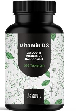 Bloom Naturals Vitamin D3 Tabletten Hochdosiert - 20000 IE  - 365 Tabletten
