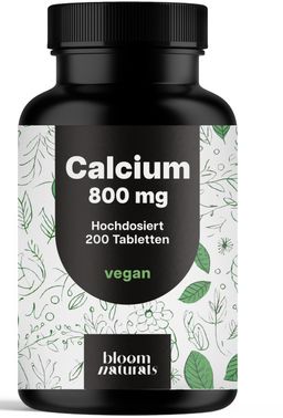Bloom Naturals Calcium Tabletten Hochdosiert - 200 Tabletten - 3 Monate Vorrat