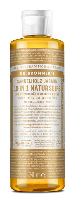 Dr. Bronner's Sandelholz-Jasmin-Seife - 18 Nutzungen, natürlich, ergiebig.