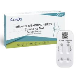 4 in 1 CorDx Kombi + Influenza A + B RSV Viren + Corona COVID-19 Schnelltest + BLT  Desinfektionsgel