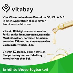 Vitabay DEKA Öl 5000 IE Vitamin D3+K2+A+E 1800 Tropfen (60 ml)