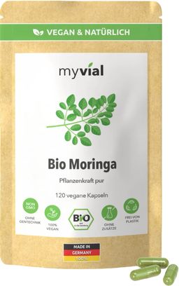 myvial® Bio Moringa Kapseln - Blattpulver aus Moringa Oleifera - 800 mg hochdosiert