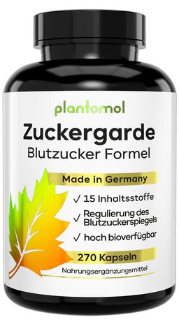 plantomol® Blutzucker Kapseln mit Kurkuma Zimt Olivenblatt OPC Bittermelone & Chrom - Zuckergarde