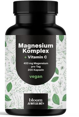 Magnesium Komplex Hochdosiert - 200 Kapseln - 3 Monate Vorrat - Bloom Naturals