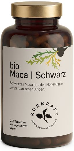 Kurkraft Bio Maca Schwarz Tabletten vegan – 3.000 mg reines Wurzelpulver pro Tag – nur 1 Zutat