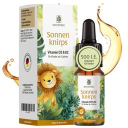 Vitamin D3 K2 Kinder ab 4 Jahren 300 Tropfen 10 ml Vegan Flechten Sonnenknirps NATURTREU®