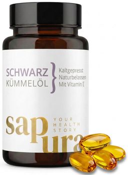 Schwarzkümmelöl Kapseln 1.000mg | Kaltgepresst | Thymochinon - 60 Kapseln | sapura health®
