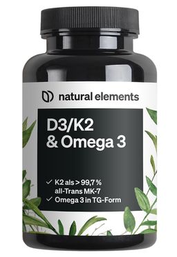 natural elements Vitamin D3/K2 + Omega 3 – Premium K2VITAL® 99,7+% All-Trans, Omega 3 Triglycerid