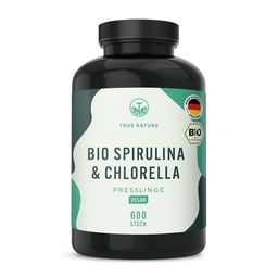 Bio Spirulina Chlorella Presslinge hochdosiert - 6.000mg Bio Algen - 600 Presslinge - TRUE NATURE®