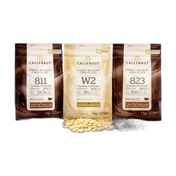 Callebaut 811,823,W2 Kuvertüre Callets Zartbitter-, Milch-, und weiße Schokolade