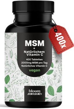 MSM Hochdosiert + Vitamin C aus Hagebutten - 400 Tabletten - 2000 mg MSM pro Tag - Bloom Naturals®