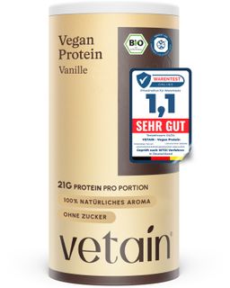 VETAIN Proteinpulver Vegan - Vanille - 21g Eiweiß pro Portion - Ohne Zuckerzusatz - 100% Bio