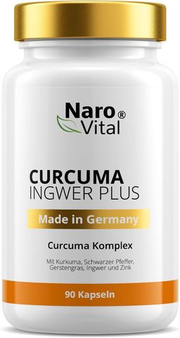 NaroVital Curcuma Ingwer Plus Hochdosiert - 90 Kapseln Kurkuma, Curcumin, Piperin, Gerstengras, Zink