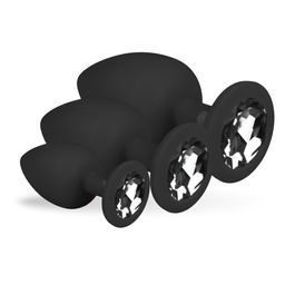 Easytoys - Analplug aus Silikon in Schwarz mit Zierstein - SET