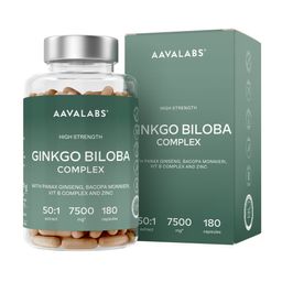 Aavalabs Ginkgo Biloba Kapseln 7500mg - Bacopa, Ginseng & Vitamin B - 6-Monats-Vorrat