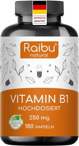 Vitamin B1 Thiamin Kapseln, 250 mg pro Kapsel, Hohe Bioverfügbarkeit & Laborgeprüft, 180 St - RAIBU