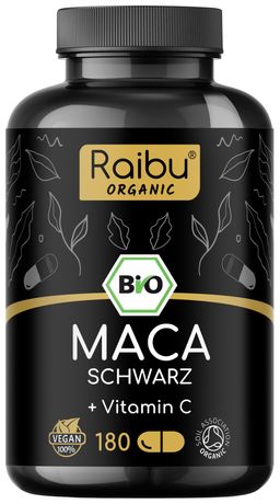 BIO MACA Kapseln Schwarz 3200 mg Tagesdosis, Mit natürlichem Vitamin C - RAIBU