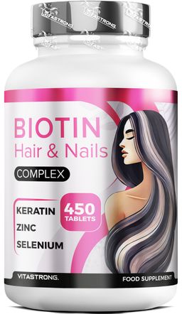Vitastrong Biotin Komplex - 450 Tabletten, Unterstützung für kräftiges Haar und starke Nägel