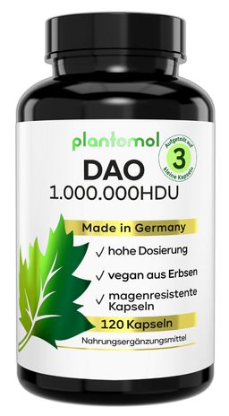 plantomol® DAO Kapseln vegan - 333.000 HDU pro Kapsel - DAO-Enzym aus Erbsen