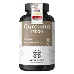 NATURE LOVE® Curcuma 15000 - Kurkuma Kapseln - 9 Monate Reichweite - hochdosiert 95% Curcumin/Kapsel