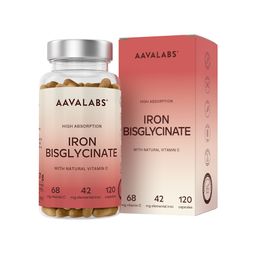 Aavalabs Eisenbisglycinat mit Vitamin C - Hochdosiert für Eisenmangel - 4-Monats-Vorrat