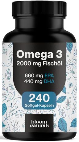 Omega 3 Fischöl - 240 Kapseln - 2000 mg Fischöl - 660 mg EPA & 440 mg DHA - Bloom Naturals