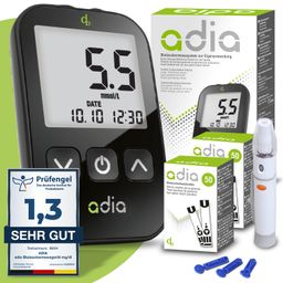 adia Set: Blutzuckermessgerät (mmol/L) + 110 Teststreifen
