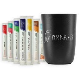 Wunder Zahnstocher mit Geschmack -  Becher Schwarz + Probier Single Pack